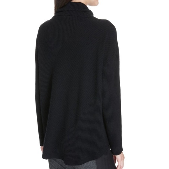 BOGO! EILEEN FISHER 100% Cashmere Ribbed Draped Turtleneck Sweater Black Small - Picture 2 of 10